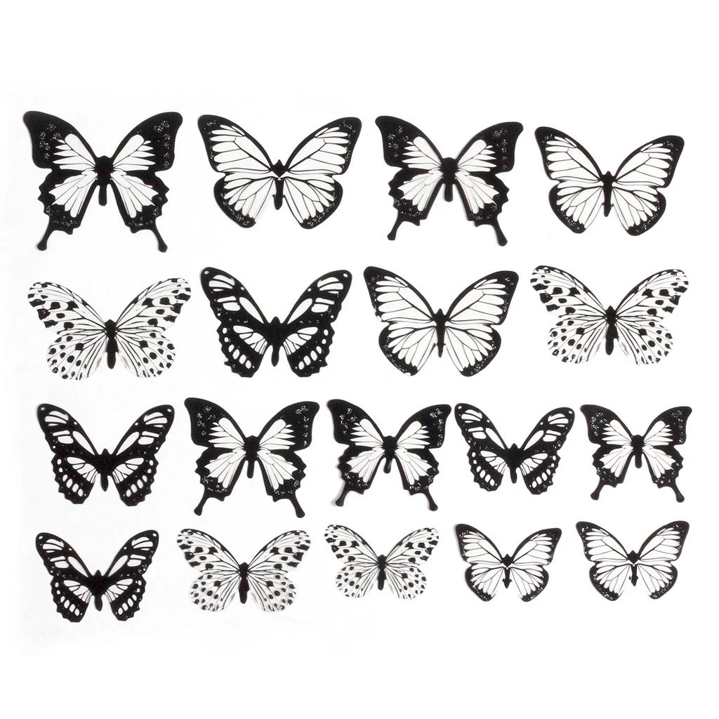 18pcs/lot Black White Butterflies Butterflies 3D PVC Wall Sticker Home DIY Decoration Beautiful Butterfly Living Room for Kids