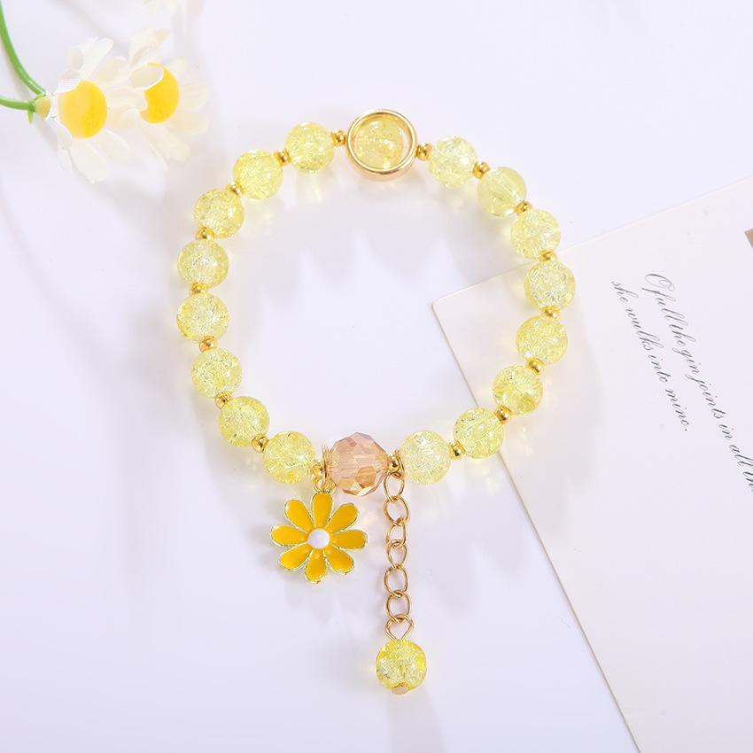 Exquisite Daisy Flower Bracelets Solid Color Beaded Elastic Rope Wristband Women Girls Jewelry Gifts
