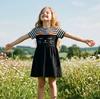 Girls Summer Lightweight Short Sleeve Dress with Cute Cat Print and Stripes