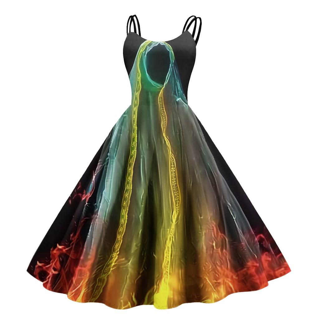 Dame Mote Halloween Trykk Sexy Off Shoulder Vintage Kjole