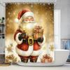 4Pcs Christmas Gift Bathroom with Santa Claus Shower Curtain Set with Non-Slip Bath Mat, Toilet Lid Cover, Contour Rug & 12 Hooks, Bathroom Decor