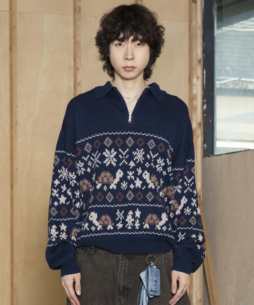 GLACK Gnt049 Turtles Fair Isle Nordic Knit (Navy)