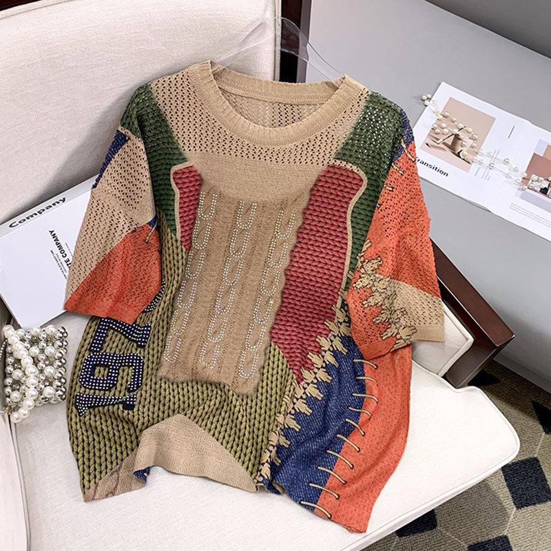 

Европейская трикотажная футболка с круглым вырезом и принтом для тяжелых условий эксплуатации - Женский летний свободный повседневный топ 2025 One Size (42.5-85 kg)