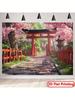 Japanese Sakura Torii Gate Decor Tapestry Pink Cherry Blossom Path Wall Hanging Decorative Wall Cloth For Room Aesthetic