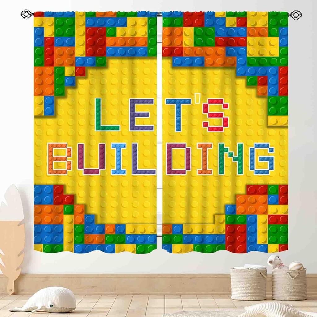Kids Boys Curtains For Bedroom,Colorful Building Blocks Toys Plastic Brick Toy Pattern Abstract Contour Printed Blackout Drapes