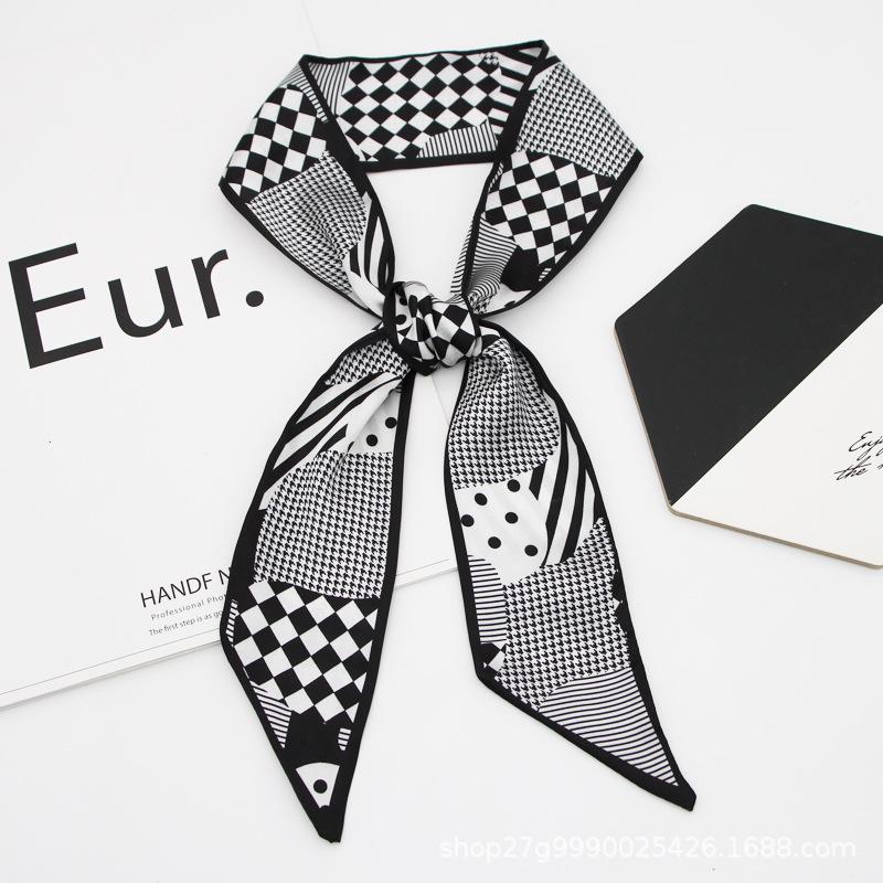 

Атласный шелковистый черный и белый ободок для волос шарф-бантик