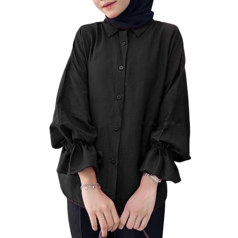 

Жіноча повсякденна вільна блузка з відкладним коміром і довгим рукавом ZANZEA S чорний