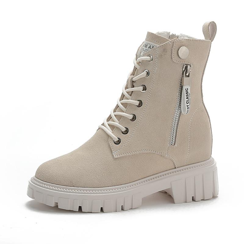 Short Martin boots women s autumn and winter new inner height-increasing short boots lace-up side zipper casual boots thick-soled medium boots 34