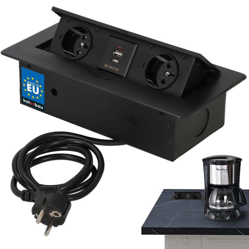 KOTARBAU® Recessed Countertop Socket KOMBIBOX 2 Sockets 230V + USB A+C