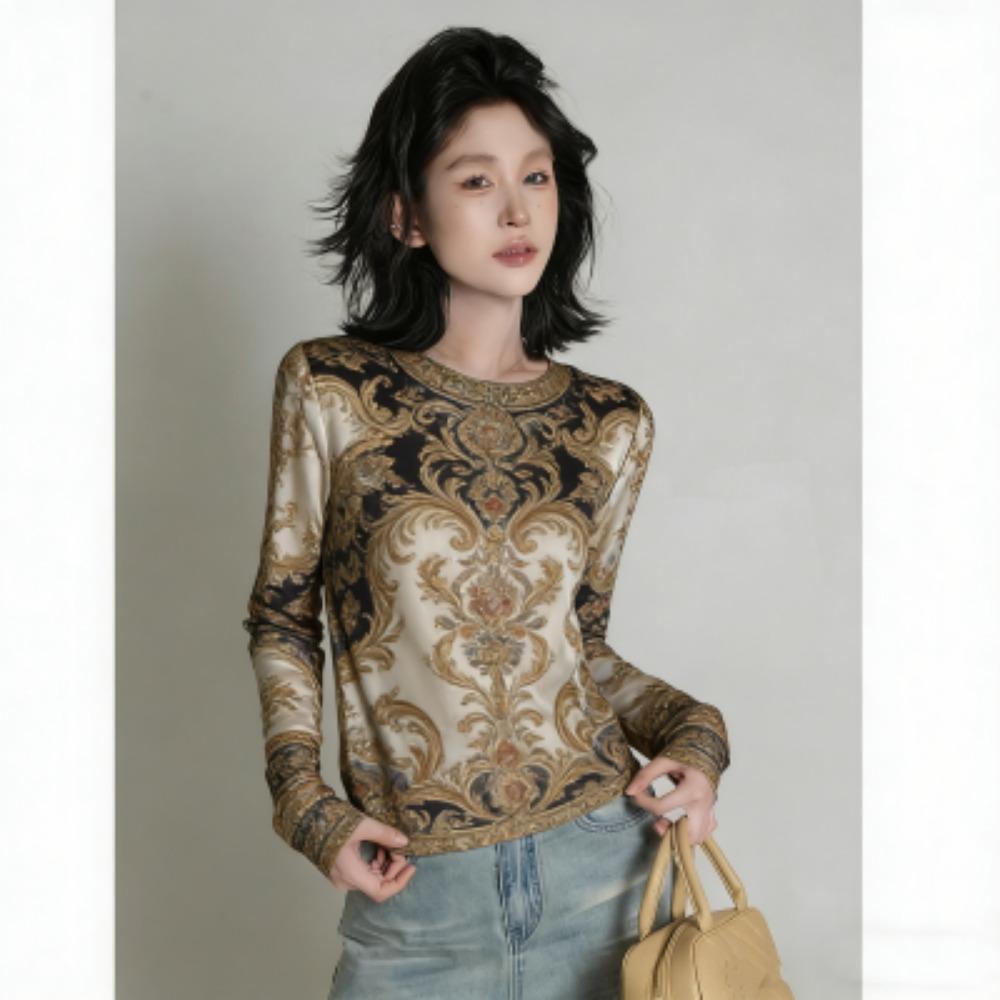 Spring Europe America Fashion Print Women's T-shirt Casual Pullover Women Long Sleeve Clothing Outdoor Casual Tees Top