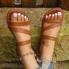 Summer Flat Heel Sandals for Women Casual Plus Size 42 Beach Slippers Woman Pu Leather Strap Slip-On Gladiator Sandals