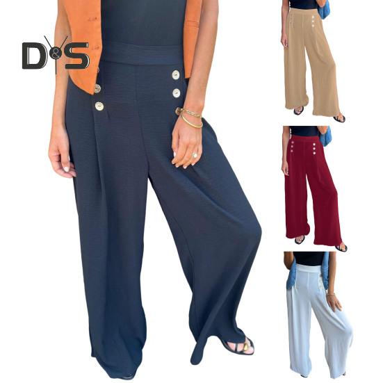 Women's Wide-Leg Pants High Waist Button Decorated Pants Casual Loose Fit Trousers for Daily Wear Travel Office