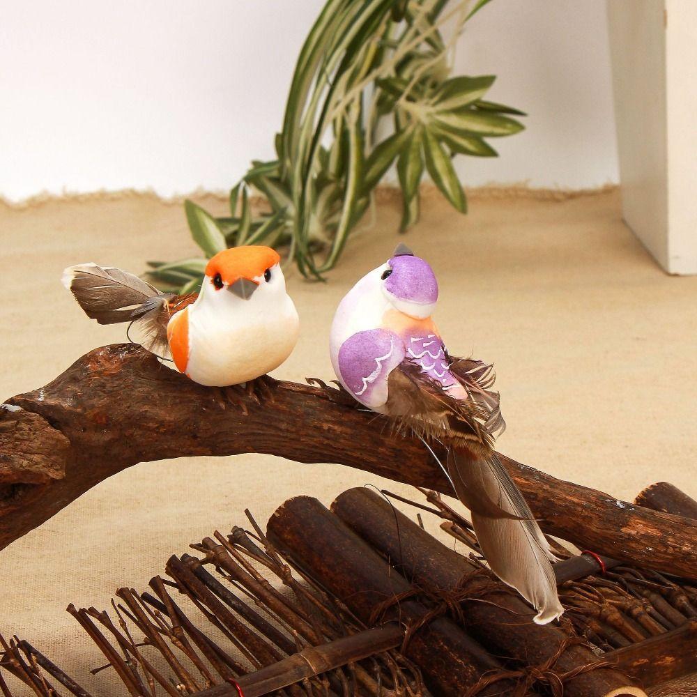 6PCS Craft Lifelike Pearl Bird Vivid Simulation Sparrow Gift Artificial Bird Model  Indoor Outdoor