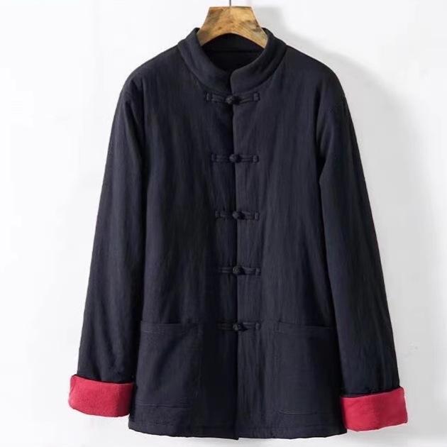 Unisex Chinese Style Quilted Tang Jacket - Winter Cotton-Padded with Stand Collar, Turned-Up Sleeves, and Frog Buttons
