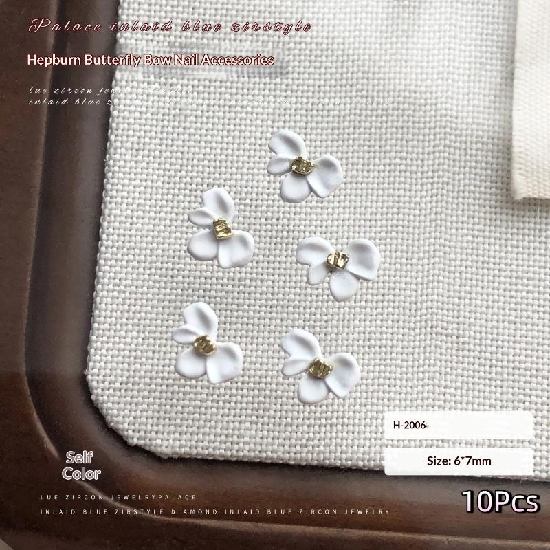 10Pcs Bowknot Nail Charms Metal Wine Red Black White Nail Rhinestone High Quality Stereoscopic Nail Decoration