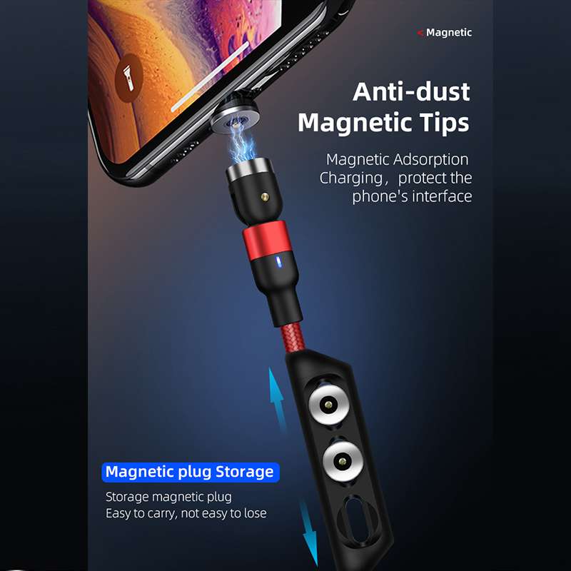 ROCK Magnetic USB Cable For iPhone Charger 540 Degree Rotate USB Type C Cable For Xiaomi Samsung Magnet Charge Micro USB Cable
