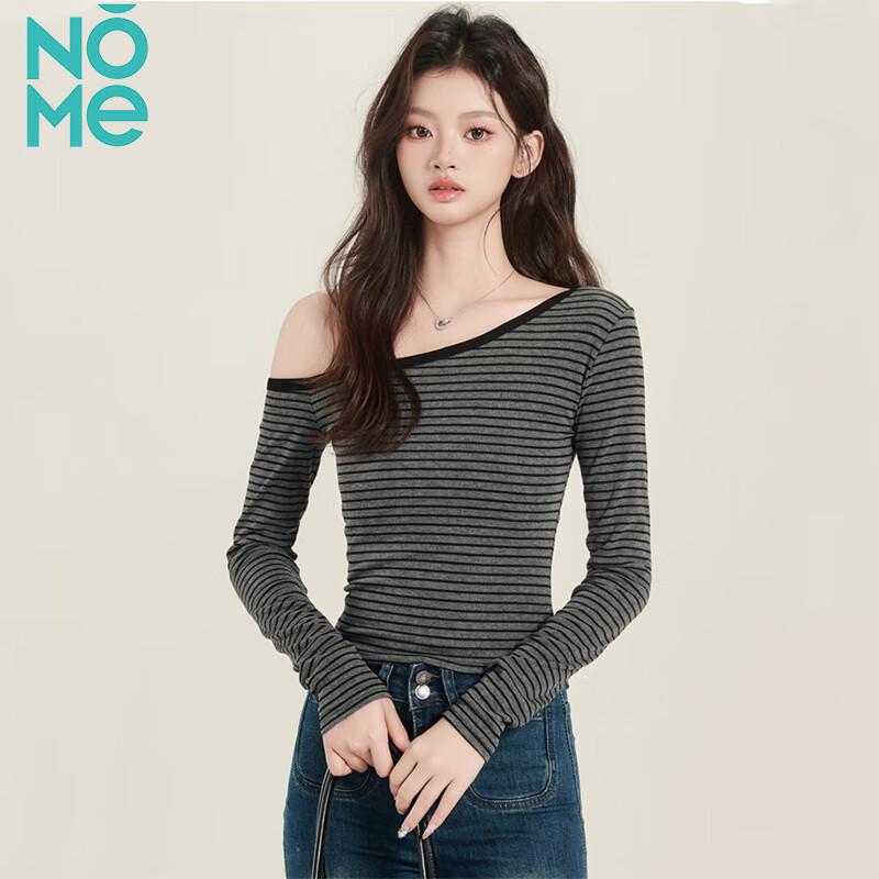 NOME Women s Striped Asymmetrical Shoulder T-Shirt M