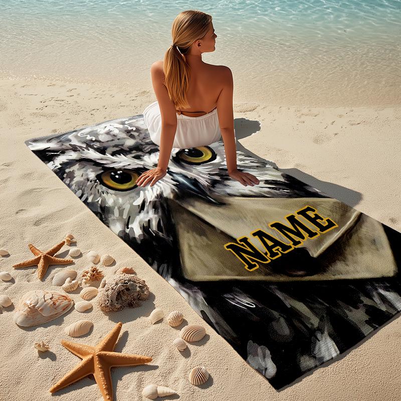 Custom Name Owl Letter Stylish Digital Printing Beach Towel Quick‑Drying Absorbent Blanket for Beach Pool Gym Travel