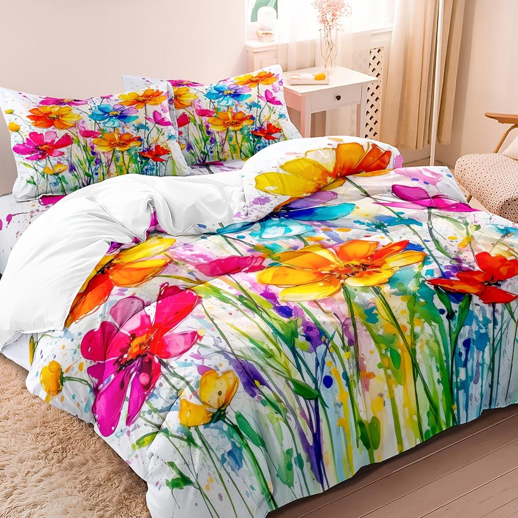 Comforter Floral Bedding Set 3D Printed Skin-Friendly Single Twin Double Size Bedroom Decor Birthday Gift