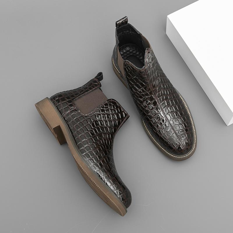 Men's Formal Chelsea Boots Woven Design Leather Ankle Boots Business Casual Dress Shoes for Autumn Winter Slip On High Top