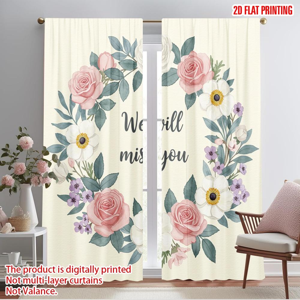 

2pcs 2D flat printing Curtains Watercolor floral wreath farewell goodbye Polyester Without Electricity Party Decorations for 52.50×116.00 CM 2pcs