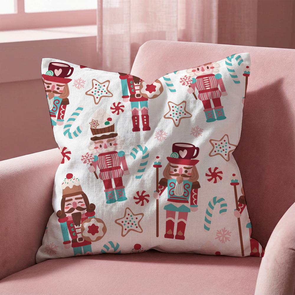 Nordic Nutcracker Soldier Toy Cushion Cover Multi-Scene Pillow Cover for Home & Car - Reversible, Soft & Durable for Daily Use