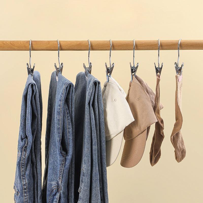 20pcs Stainless Steel Pant Hangers with Hooks - Heavy-Duty Laundry Clips, Space-Saving Multifunctional Storage for Jeans