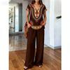 1116 New Light Luxury European and American Style Printed Two-piece Set, Printed Top, Comfortable Elastic Wide-leg Pants Women's Suit