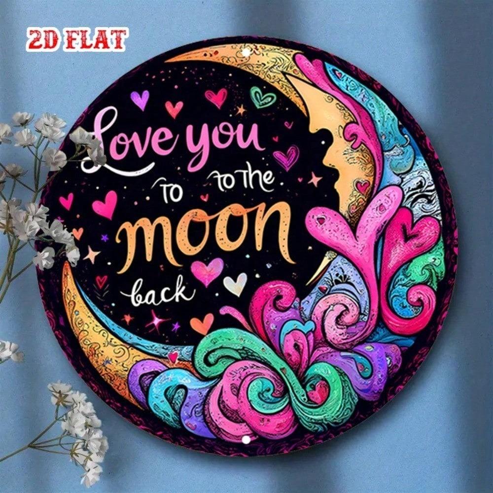 Retro Metal Love You To The Moon And Back Sign, 20cm Round Wall Decor