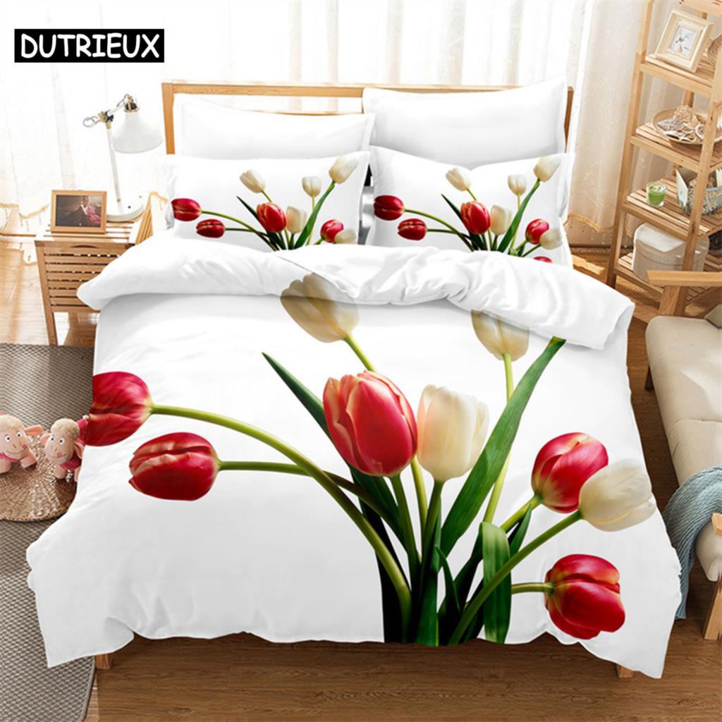 Set de lenjerie de pat Queen cu peisaj de lalele Husă de plapumă Set de pat pentru dormitorul copiilor Set husă de plapumă Mărime King Set husă de plapumă Seturi de lenjerie de pat