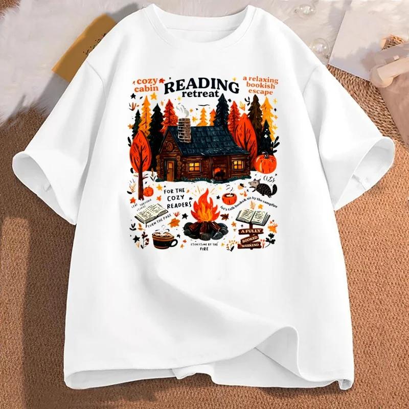 

Cozy Cabin Reading Retreat Tshirt Fall Bookish Tshirt Autumn Cozy Readers Pumpkin Spice Book T Shirt Aesthetic Clothes S