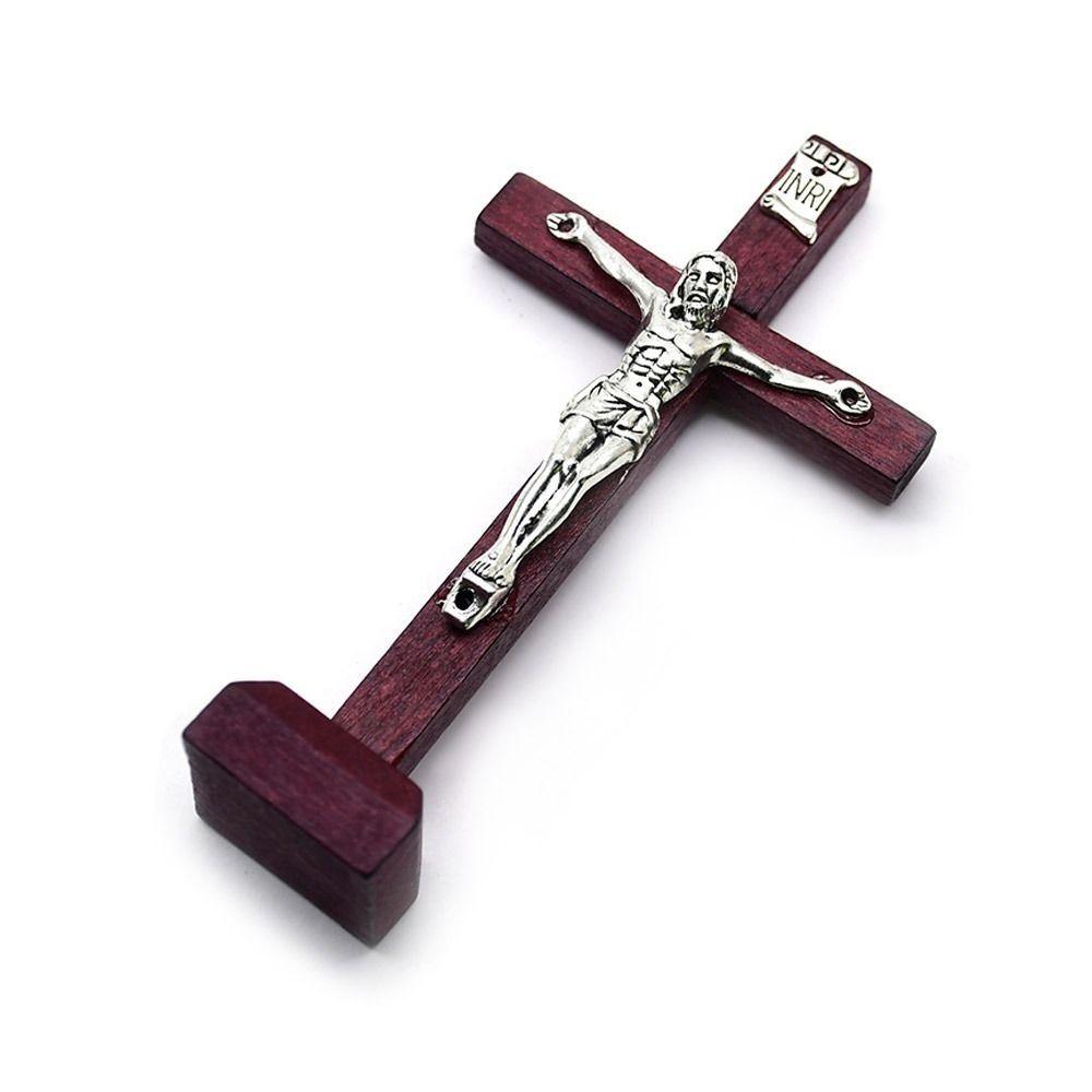 Catholic Wood Crucifix With Stand Vintage Religious Decoration Gift Catholic Jesus Cross  Church