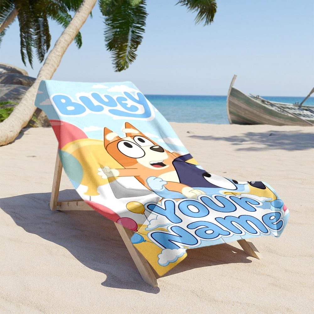 Bluey Customize Text Beach Towel Super Soft Microfiber Quickdry Fabric