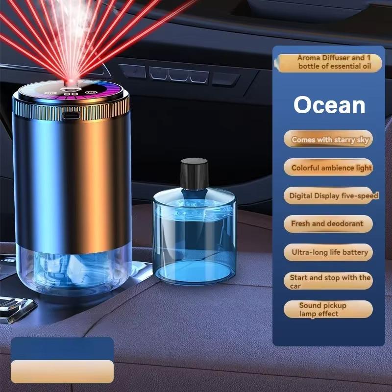 Smart Car Air Freshener Rechargeable Aroma Diffuser 5 Levels Adjustable Smart Long Lasting Light Fragrance Premium Starry Sky Top Humidifier