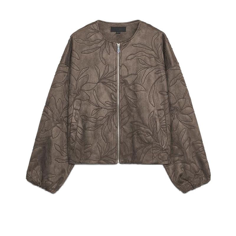 

Autumn New Women s Clothing round Neck Long Sleeves Suede Texture Embroider Pilot Jacket Outwear 8372292 Khaki L