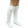 Women Thigh High Boot Socks Over Knee Cable Knitted Solid Color Long Stockings Winter Warm Pompom Drawstring Leg Warmers White
