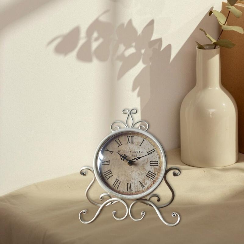 Vintaged Table Clock with Metal Construction for Home Bookshelves Decoration Ornament Desk Clocks