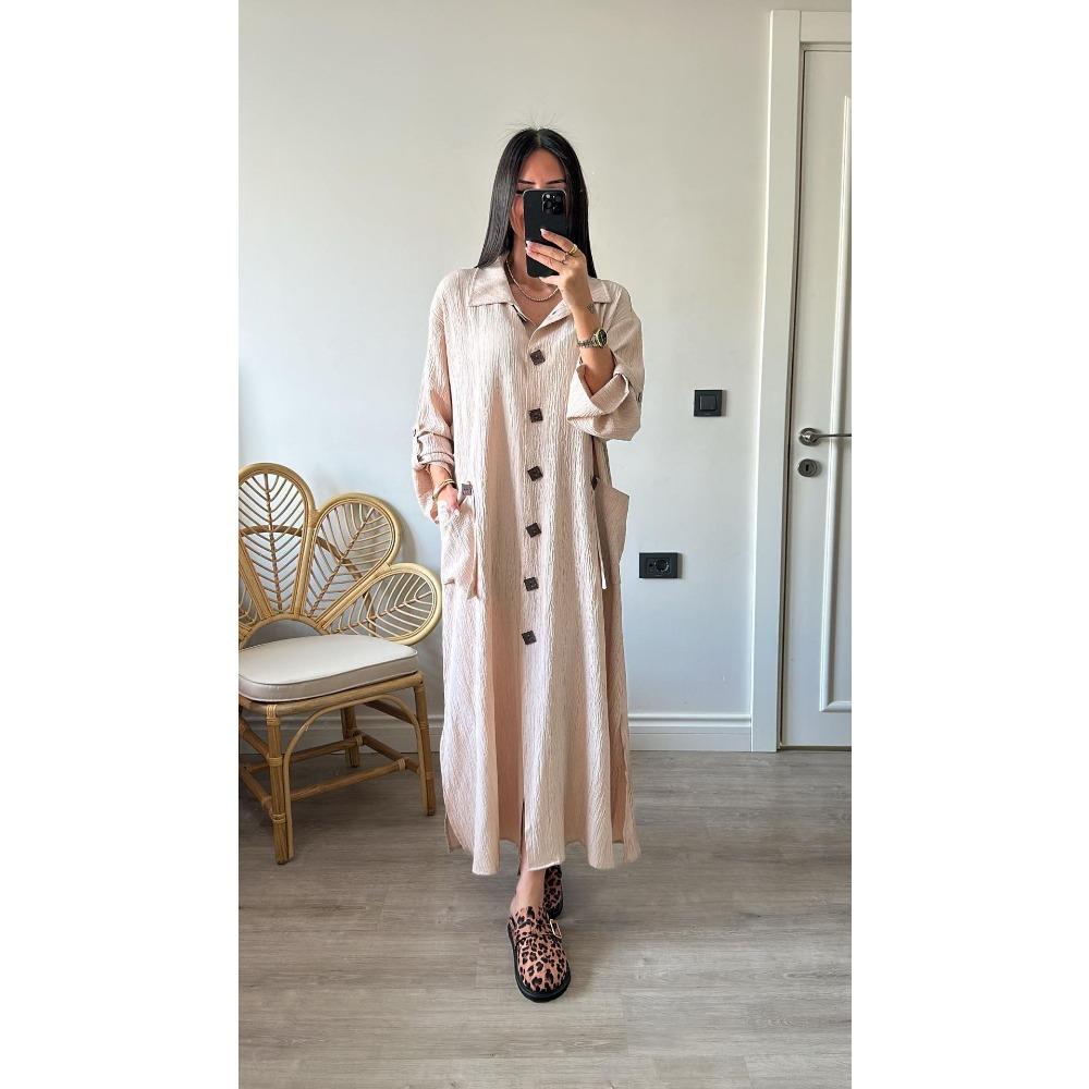 

Однотонная рубашка-платье Длинное платье Модное и повседневное Платье-кардиган с длинным рукавом для женщин 5XL абрикосовый