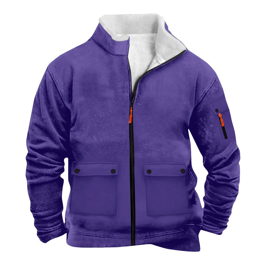 Men's Solid Color Zipper Pocket Zipper Sweatshirt Jacket Men's Sports Large Size Casual Sweatshirt Jacket