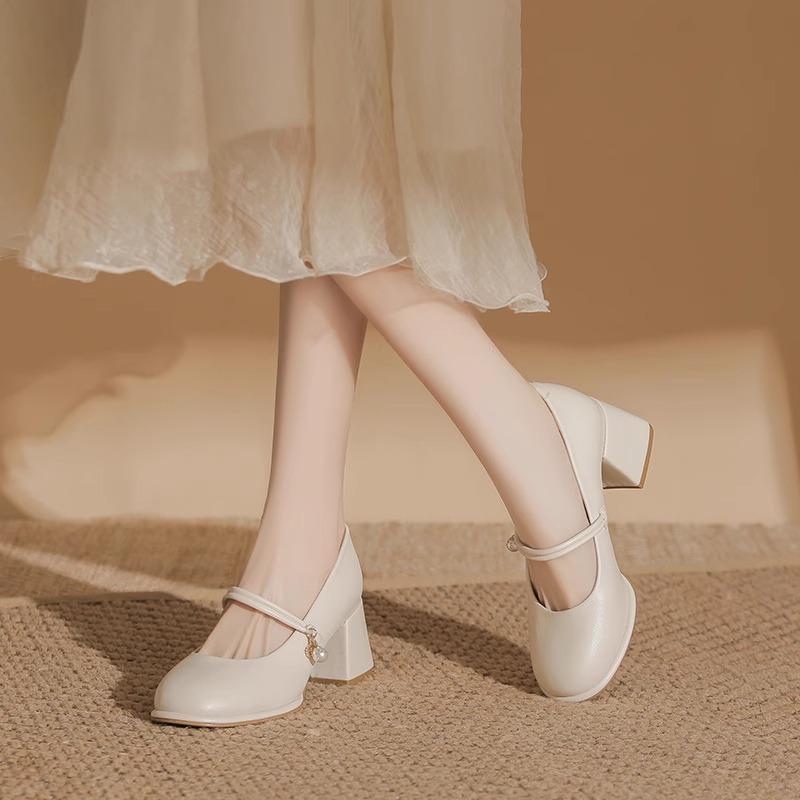 

Туфли-чонсам Мэри Джейн, женские новые туфли-лодочки на толстом каблуке и высоком каблуке, из мягкой кожи, вечерние, нежные туфли для подружки невесты 40 абрикосовый