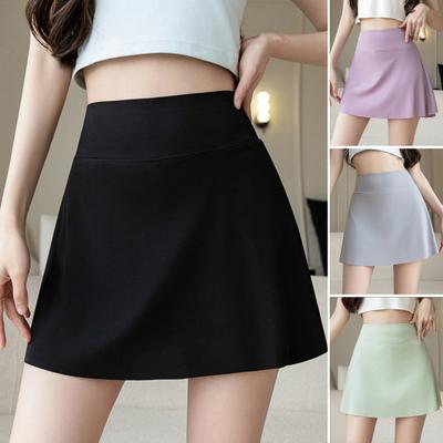 Yousheng, pantaloni pantaloni de yoga de vară pentru femei, talie înaltă, mătase de gheață, părți interioare de siguranță, pantaloni scurți, fustă cu crotch, netedă, linie A