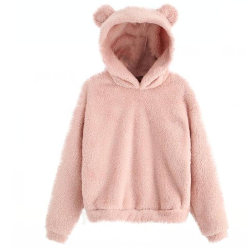 Pullover autunno inverno donna manica lunga coniglio taglie forti felpa con cappuccio in lana orecchio felpa calda con cappuccio