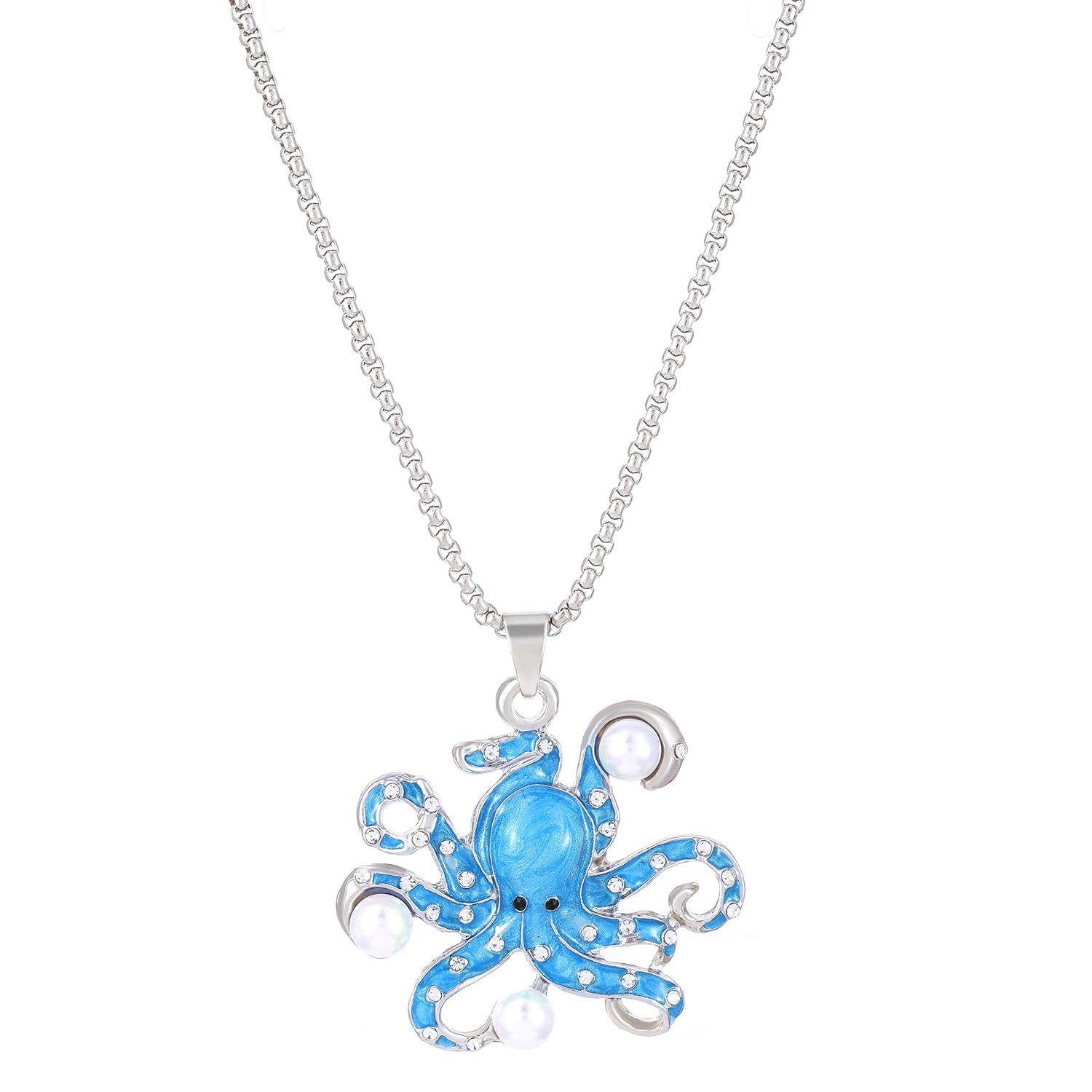 

New creative octopus necklace child niche sweater chain 2026 pendant premium pearl diamond cartoon pendant