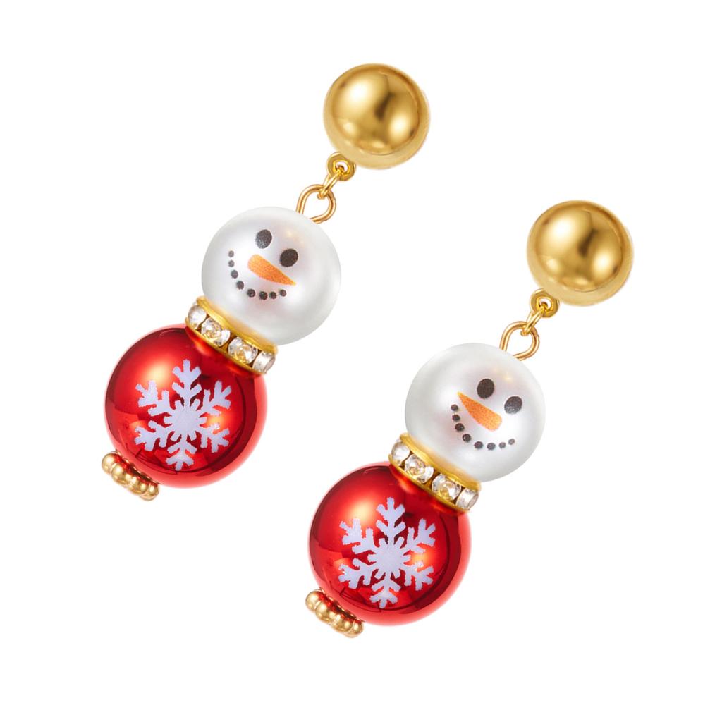 Winter Holiday Pearls Snowman Earrings Elegant Duals Color Fashion Jewelry For Party Costume Accessories