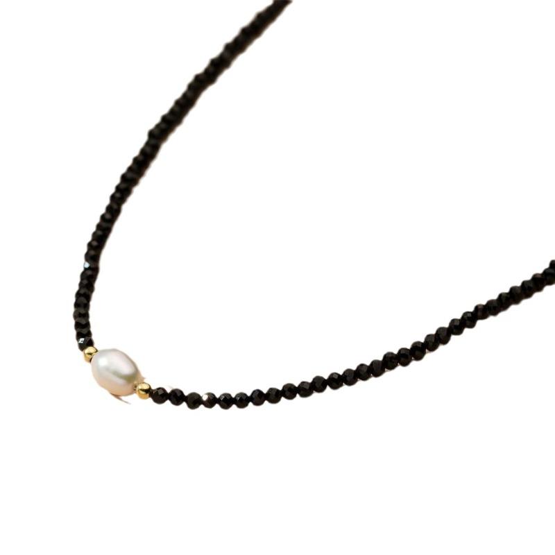 Tourmaline Pearl Collar Chain - Simple and Retro Necklace for Women, Light Luxury, Niche Bead Necklace Accessory