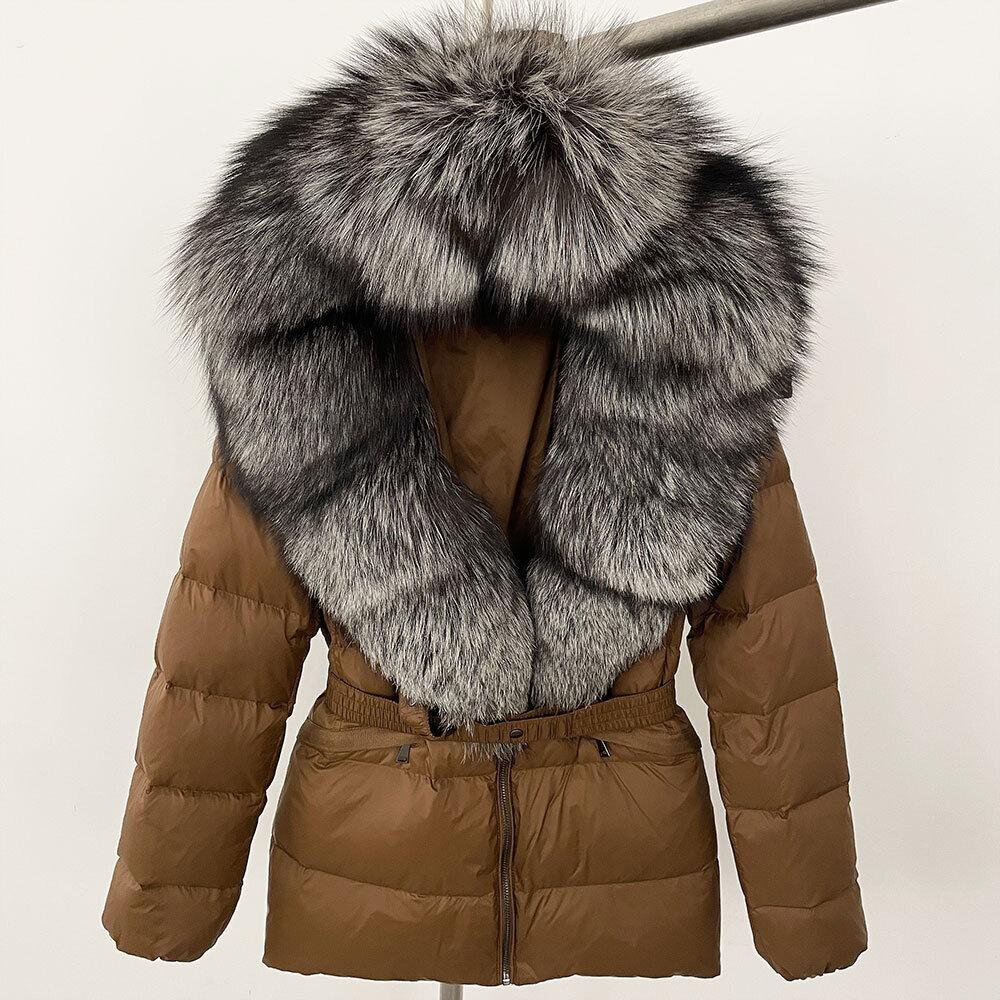 OFTBUY Winter Jacket Women's Real Raccoon Fox Fur White Duck Down Coat Thick Warm