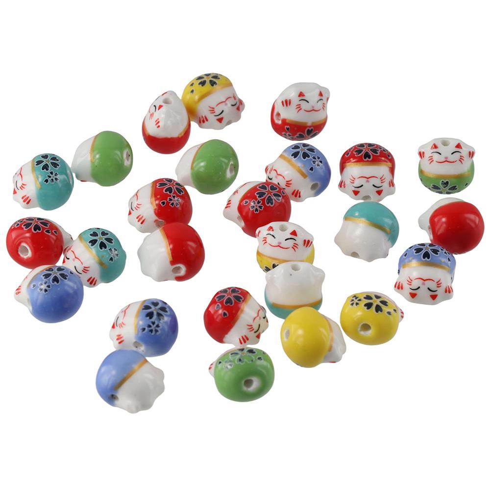 

26PCS Ceramic Cat Spacer Beads Animal Shaped Fortune Cat Loose Beads Decorative Accessories