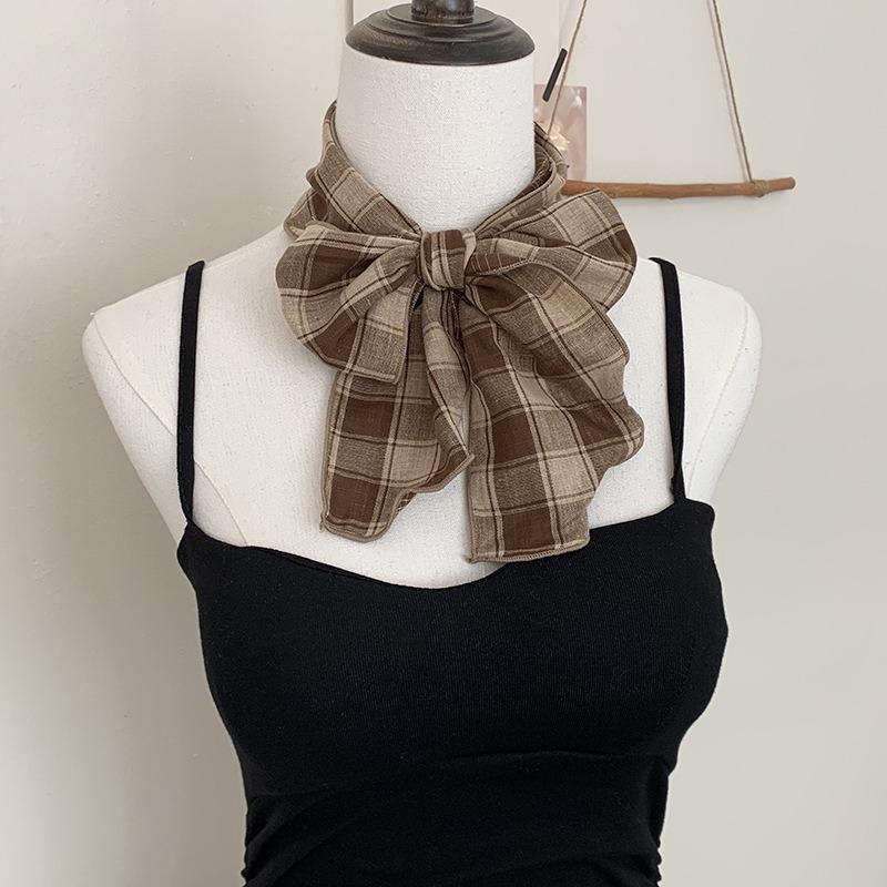 Long Silk Scarf, New with Shirt Neck Protector, Thin Scarf, Neck Circumference, Neck Scarf, Plaid Headscarf, Headband, Hair Tie.
