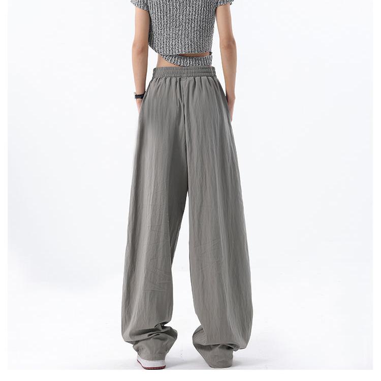 Pantalones holgados informales de cintura elástica de verano para mujer, pantalones de pierna ancha grises.