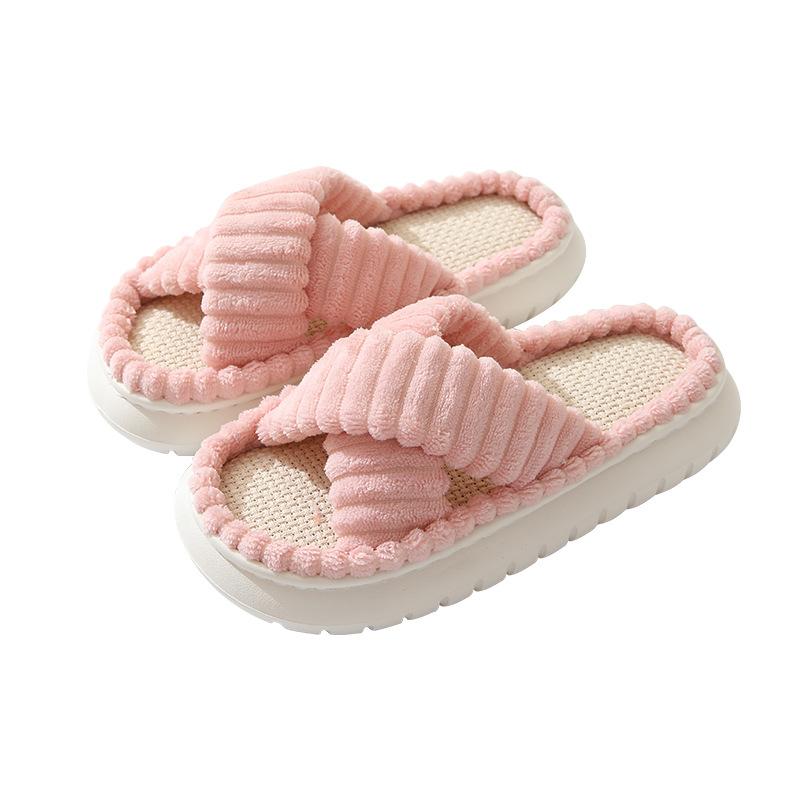 Spring and Autumn Corduroy Home Cotton Slippers, Women Indoor Slippers, Men and Women EVA Thick Bottom Non-slip Slippers, Floor Home Warm Slippers